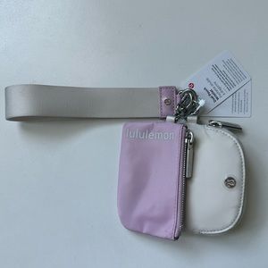 lululemon dual pouch wristlet pink peony/white opal